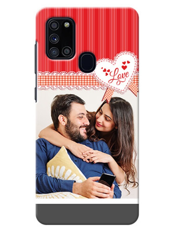 Custom Galaxy A21s phone cases online: Red Love Pattern Design