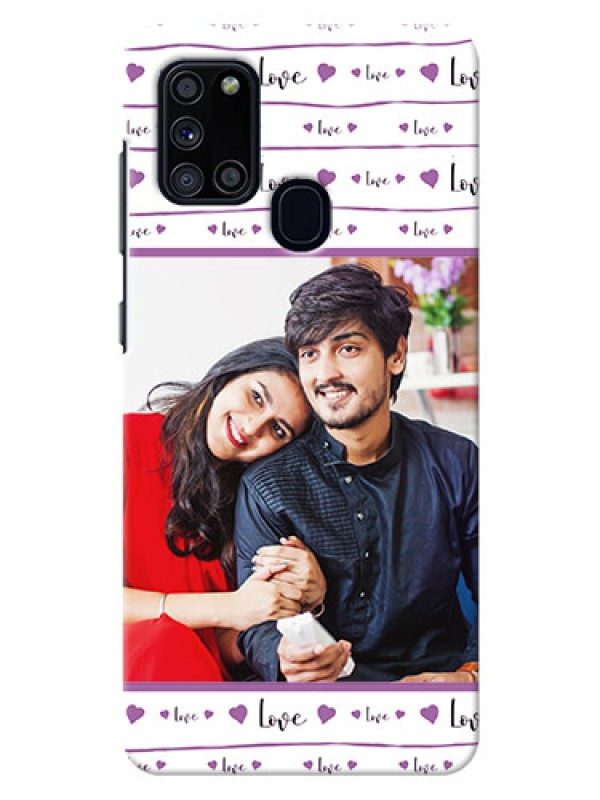 Custom Galaxy A21s Mobile Back Covers: Couples Heart Design