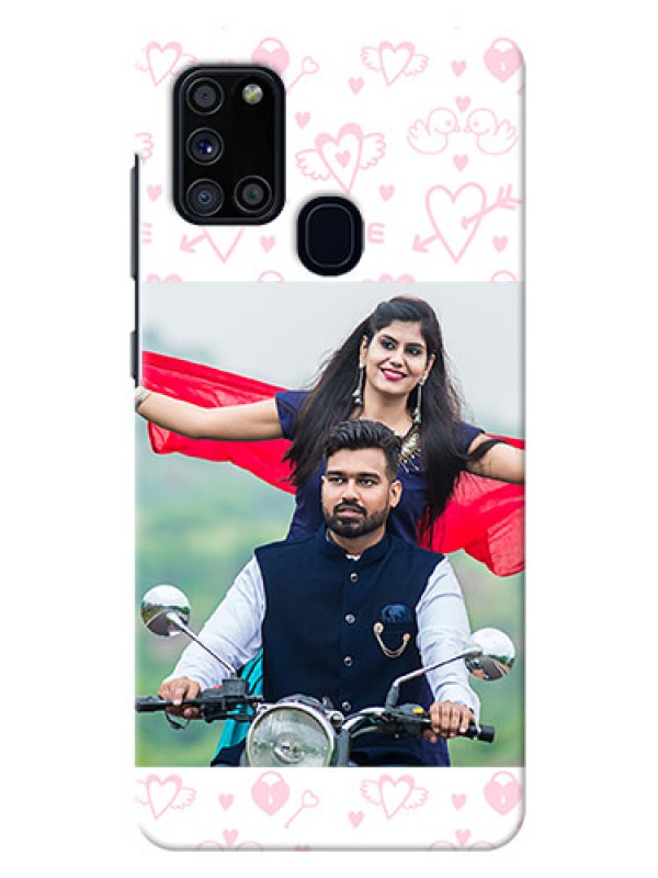 Custom Galaxy A21s personalized phone covers: Pink Flying Heart Design