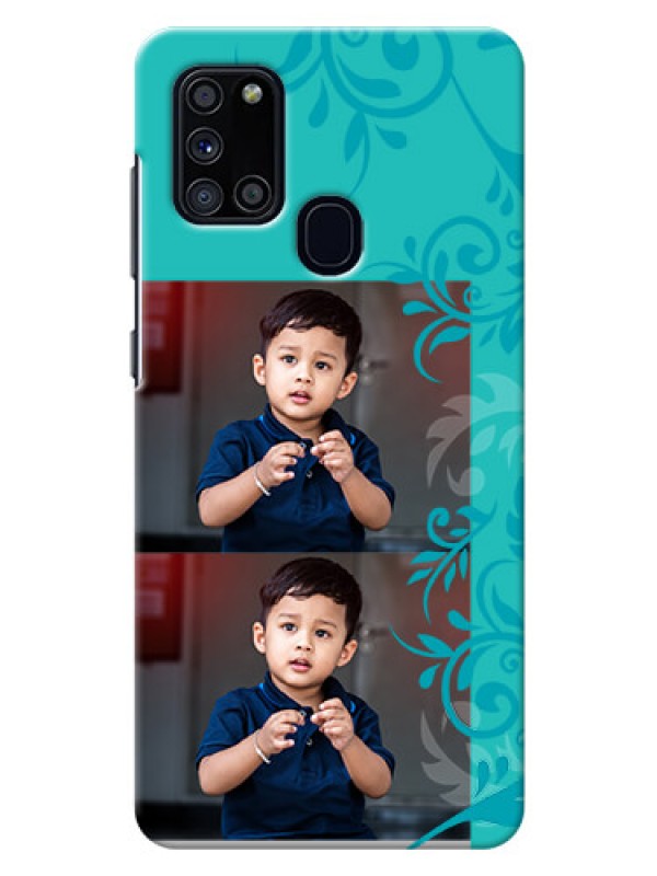 Custom Galaxy A21s Mobile Cases with Photo and Green Floral Design 