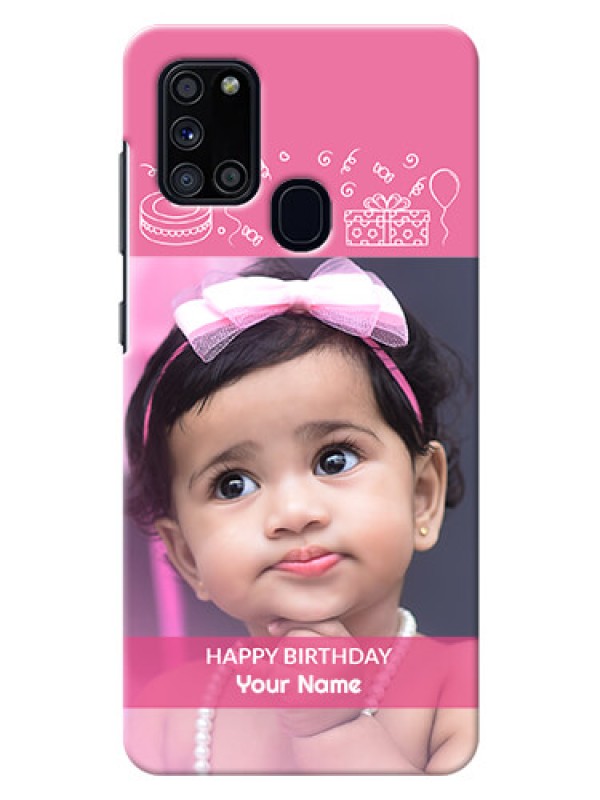 Custom Galaxy A21s Custom Mobile Cover with Birthday Line Art Design