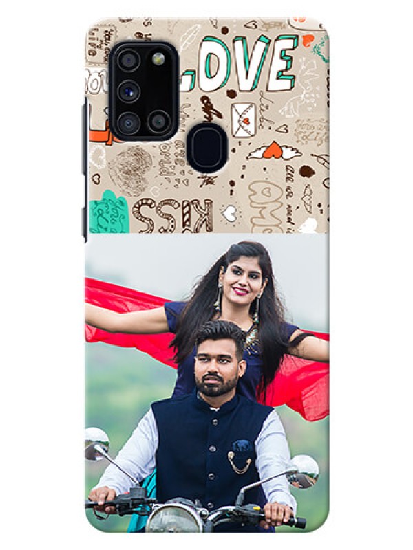 Custom Galaxy A21s Personalised mobile covers: Love Doodle Pattern 