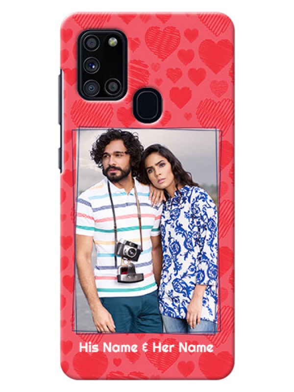 Custom Galaxy A21s Mobile Back Covers: with Red Heart Symbols Design
