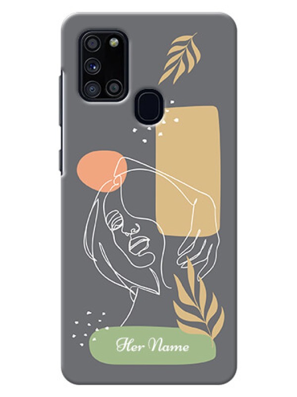 Custom Galaxy A21S Phone Back Covers: Gazing Woman line art Design