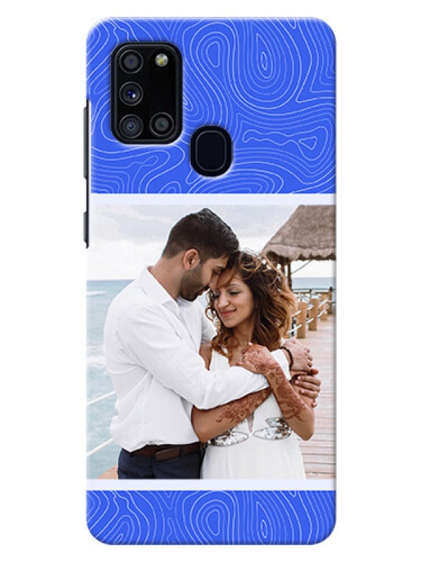 Custom Galaxy A21S Mobile Back Covers: Curved line art with blue and white Design
