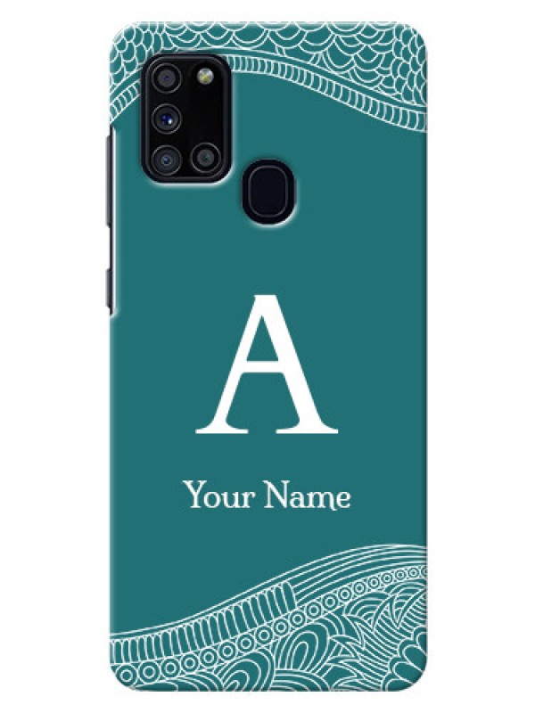 Custom Galaxy A21S Mobile Back Covers: line art pattern with custom name Design