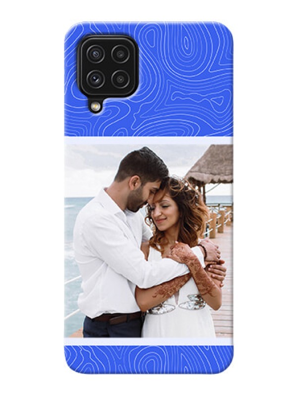 Custom Galaxy A22 4G Mobile Back Covers: Curved line art with blue and white Design