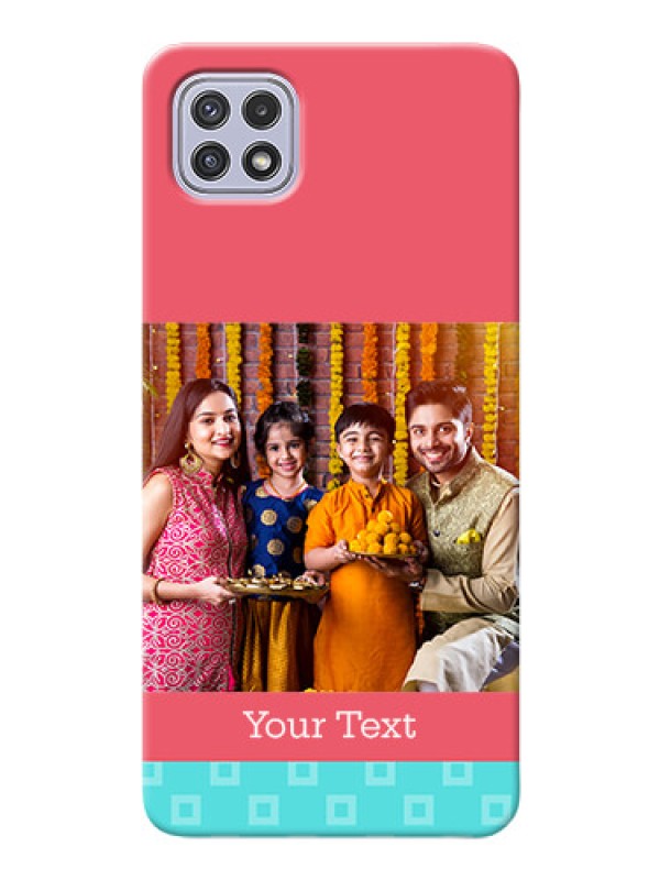 Custom Galaxy A22 5G Mobile Back Covers: Peach & Blue Color Design