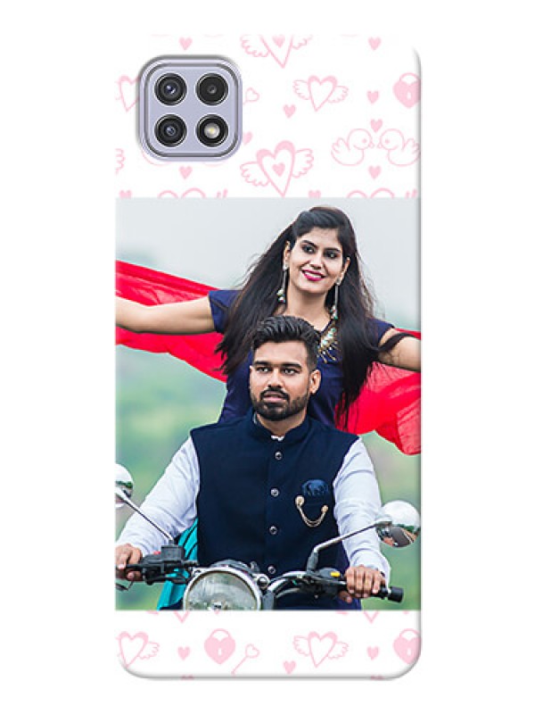 Custom Galaxy A22 5G personalized phone covers: Pink Flying Heart Design