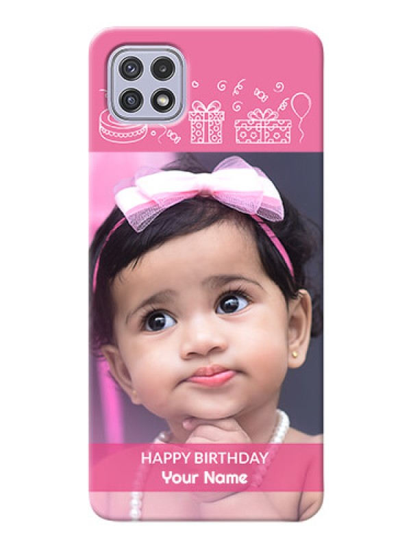 Custom Galaxy A22 5G Custom Mobile Cover with Birthday Line Art Design