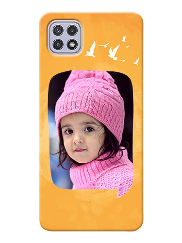 Custom Galaxy A22 5G Phone Covers: Water Color Design with Bird Icons