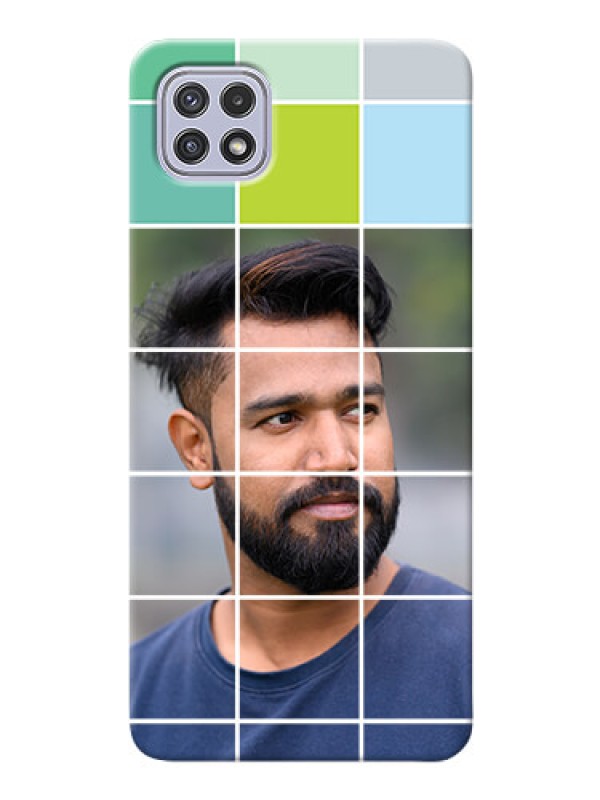 Custom Galaxy A22 5G personalised phone covers with white box pattern 