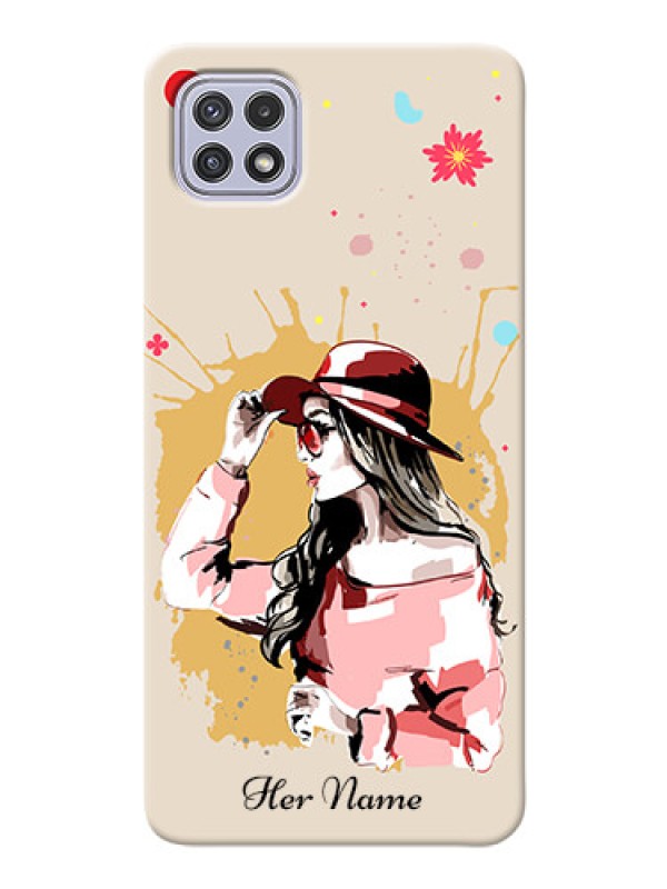 Custom Galaxy A22 5G Back Covers: Women with pink hat  Design