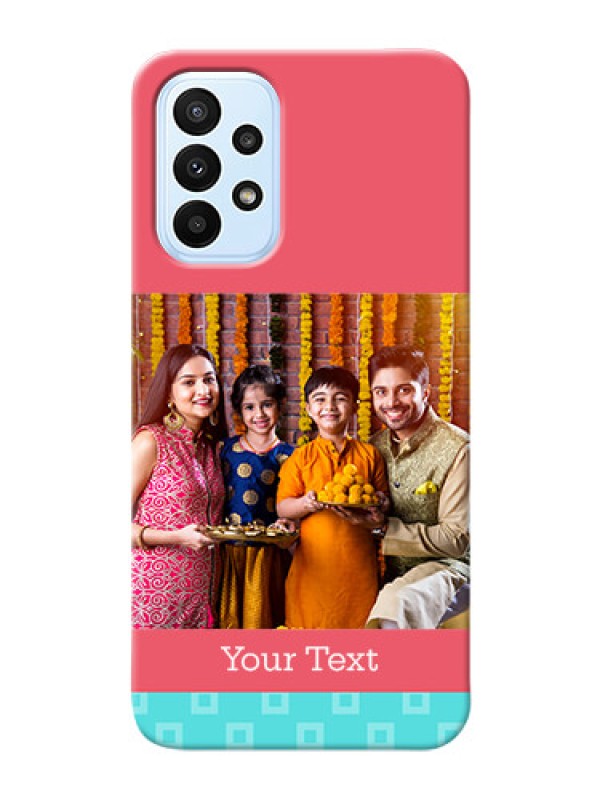 Custom Galaxy A23 Mobile Back Covers: Peach & Blue Color Design