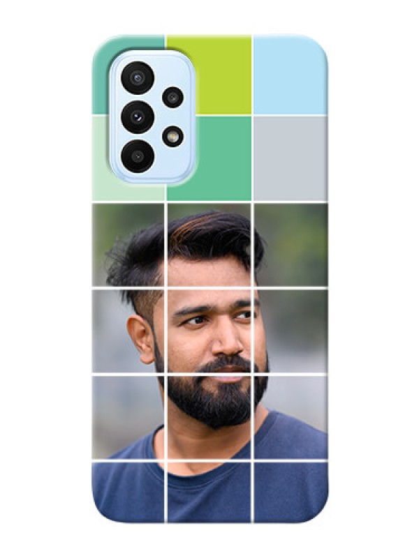 Custom Galaxy A23 personalised phone covers with white box pattern 