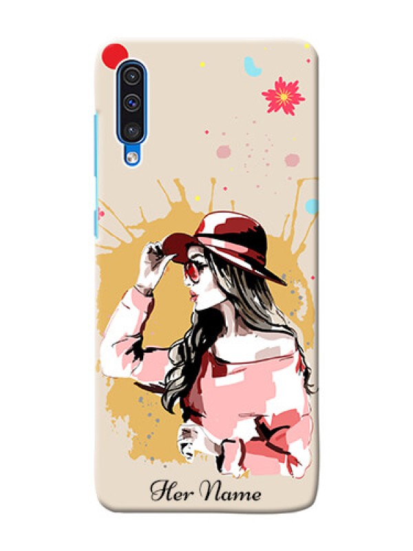 Custom Galaxy A30S Back Covers: Women with pink hat  Design