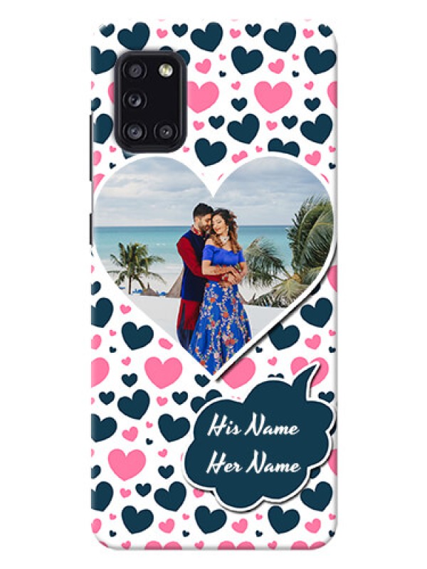 Custom Galaxy A31 Mobile Covers Online: Pink & Blue Heart Design