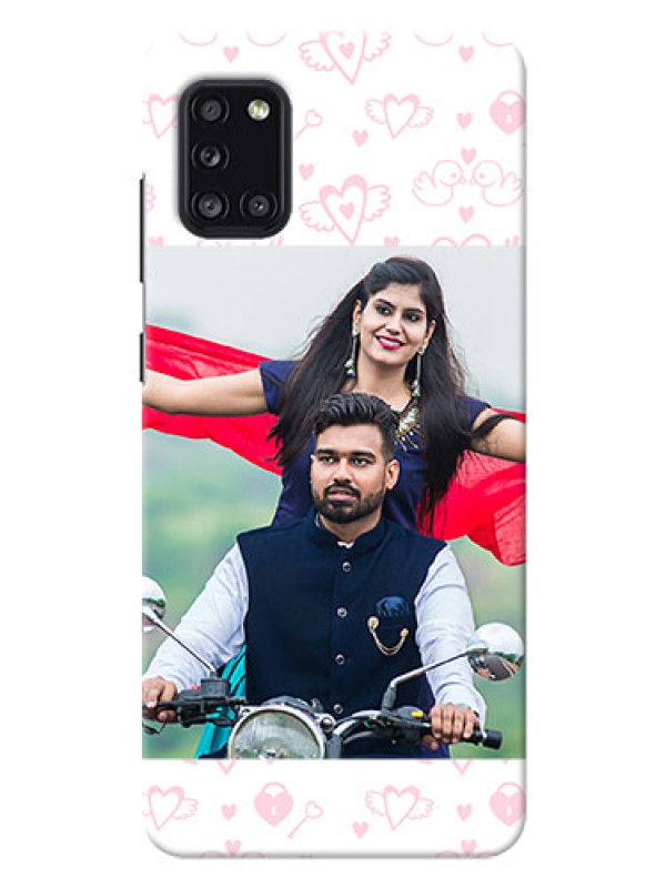 Custom Galaxy A31 personalized phone covers: Pink Flying Heart Design