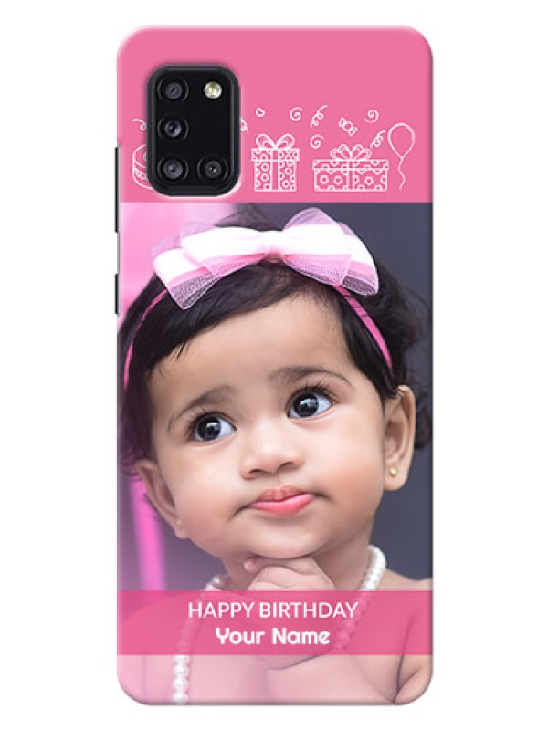 Custom Galaxy A31 Custom Mobile Cover with Birthday Line Art Design