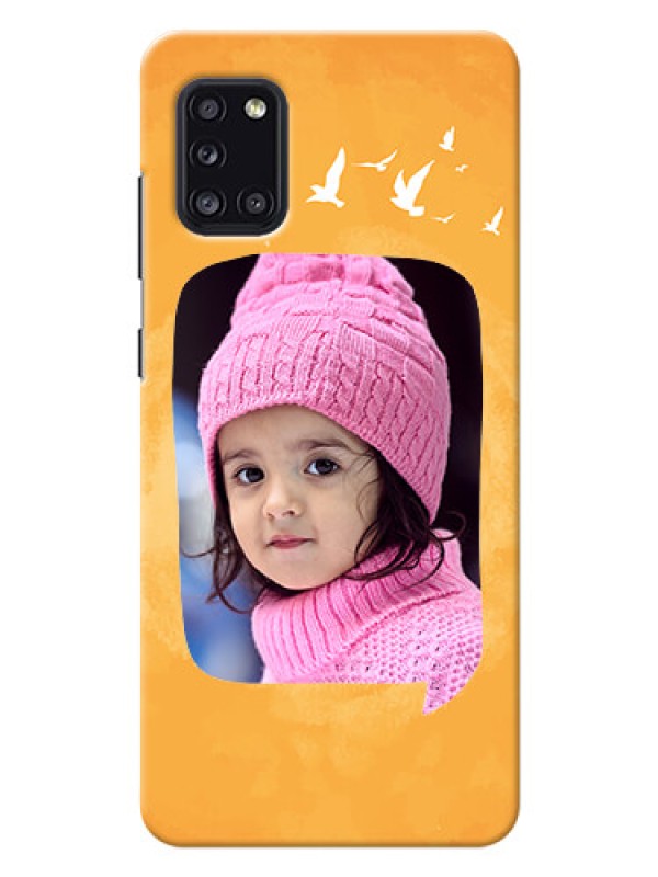 Custom Galaxy A31 Phone Covers: Water Color Design with Bird Icons