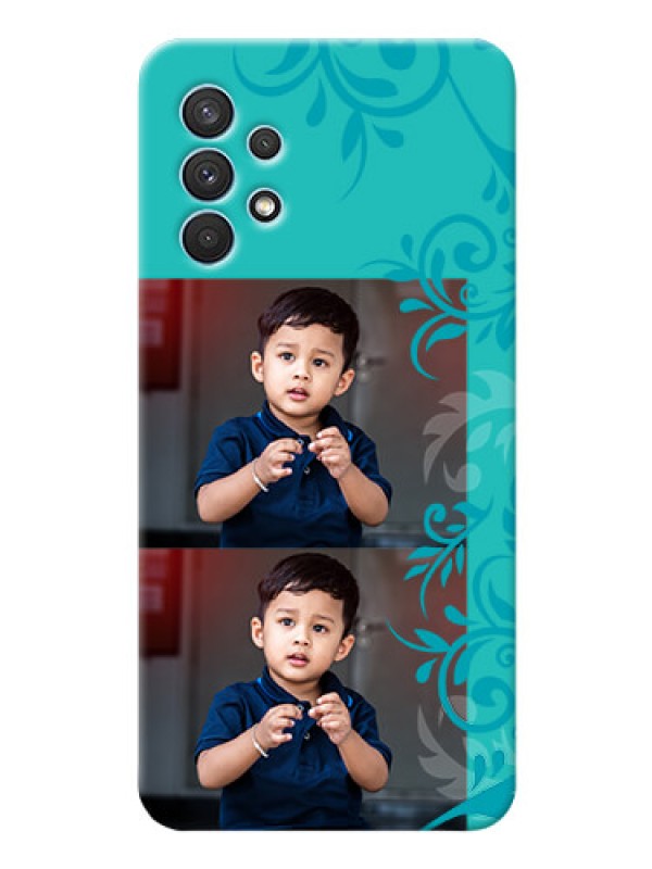 Custom Galaxy A32 Mobile Cases with Photo and Green Floral Design 