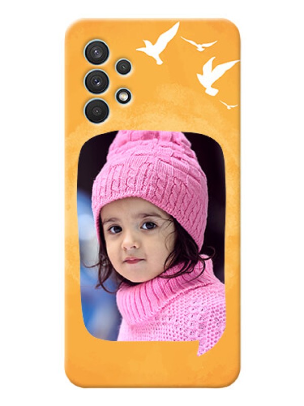 Custom Galaxy A32 Phone Covers: Water Color Design with Bird Icons