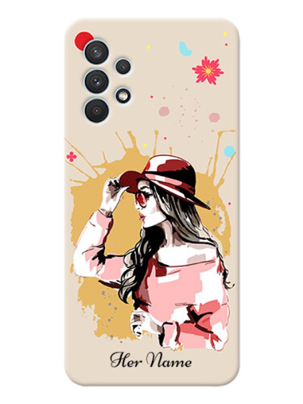 Custom Galaxy A32 Back Covers: Women with pink hat  Design