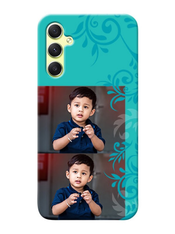 Custom Galaxy A34 5G Mobile Cases with Photo and Green Floral Design 