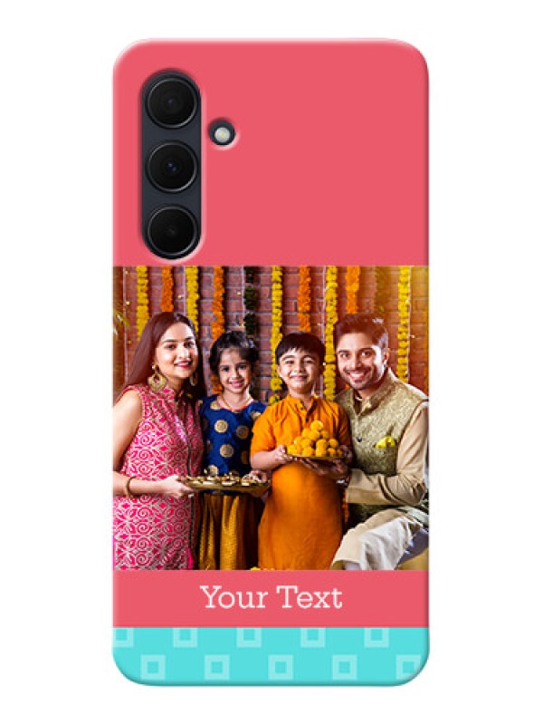 Custom Galaxy A35 5G Mobile Back Covers: Peach & Blue Color Design