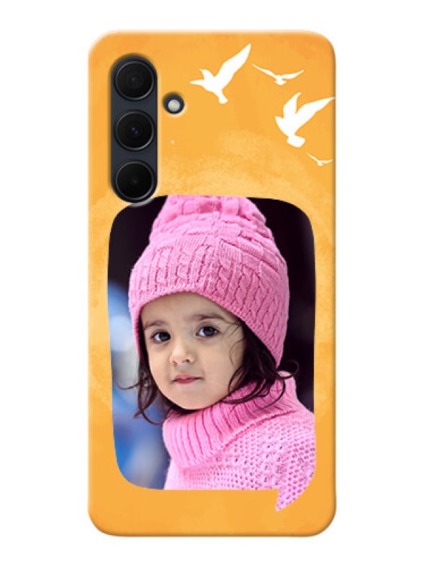 Custom Galaxy A35 5G Phone Covers: Water Color Design with Bird Icons