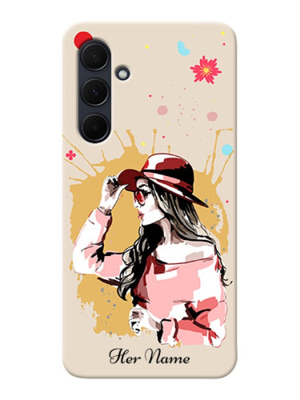 Custom Galaxy A35 5G Photo Printing on Case with Women with pink hat Design