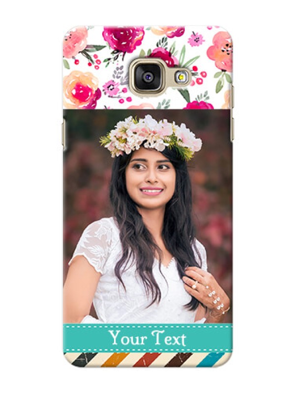 Custom Samsung Galaxy A5 (2016) watercolour floral design with retro lines pattern Design