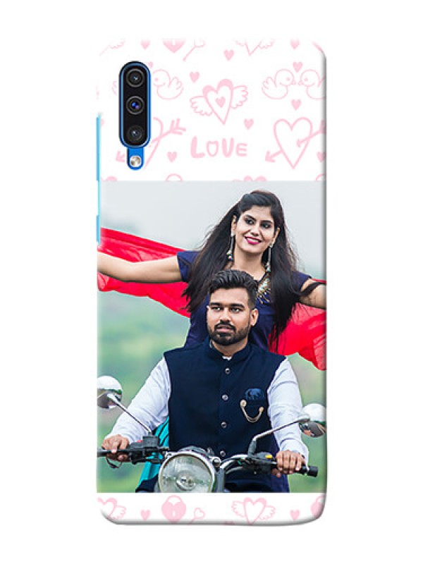 Custom Galaxy A50 personalized phone covers: Pink Flying Heart Design