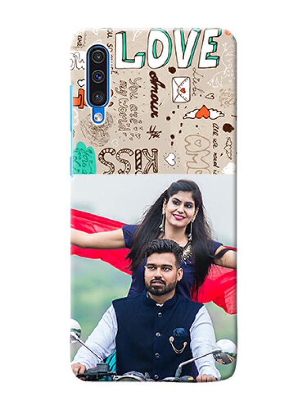 Custom Galaxy A50 Personalised mobile covers: Love Doodle Pattern 