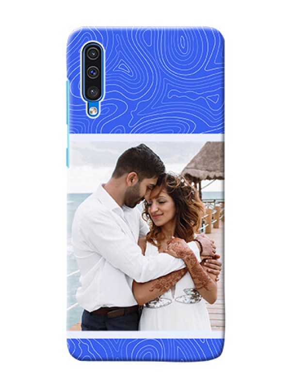 Custom Galaxy A50 Mobile Back Covers: Curved line art with blue and white Design