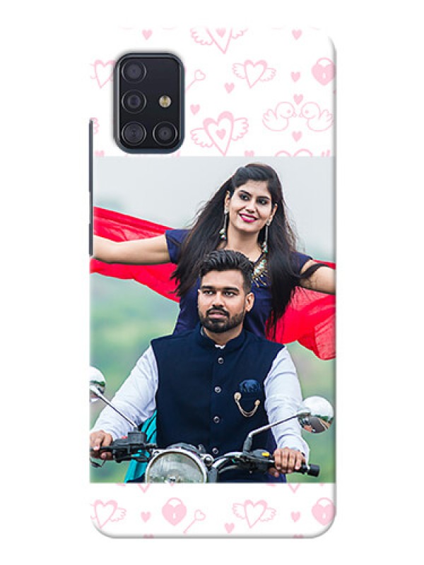 Custom Galaxy A51 personalized phone covers: Pink Flying Heart Design