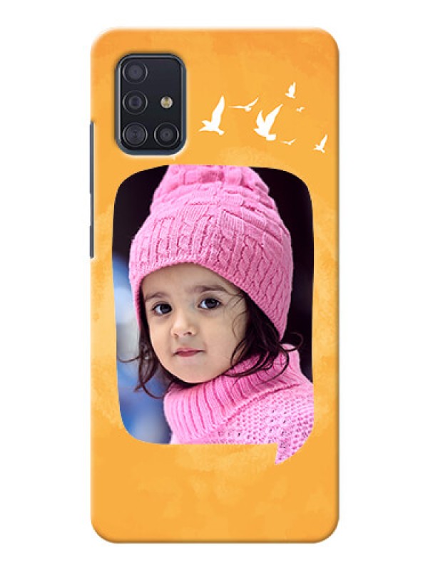 Custom Galaxy A51 Phone Covers: Water Color Design with Bird Icons