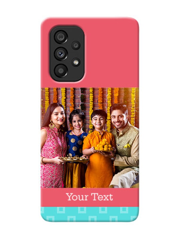 Custom Galaxy A53 5G Mobile Back Covers: Peach & Blue Color Design