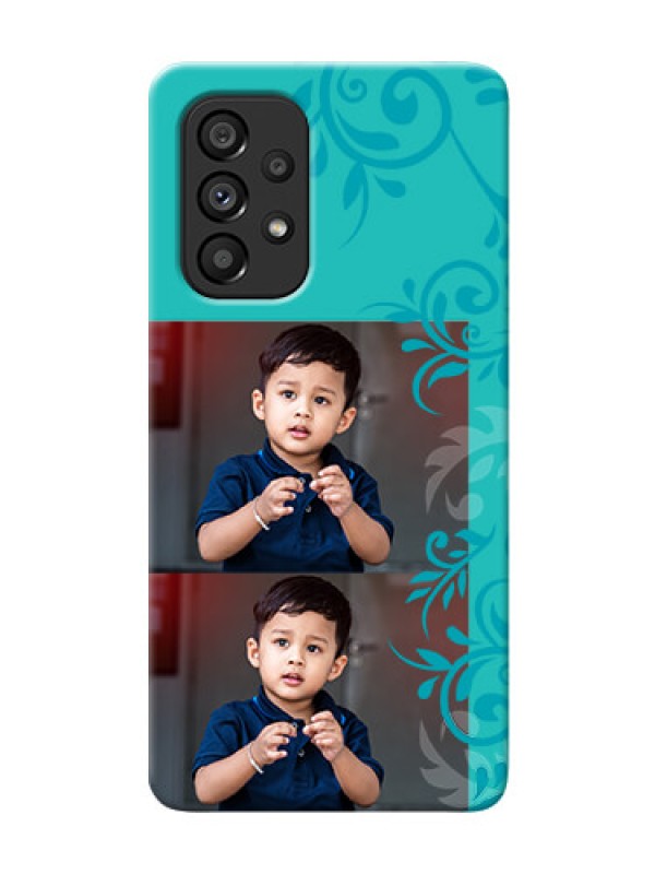 Custom Galaxy A53 5G Mobile Cases with Photo and Green Floral Design 