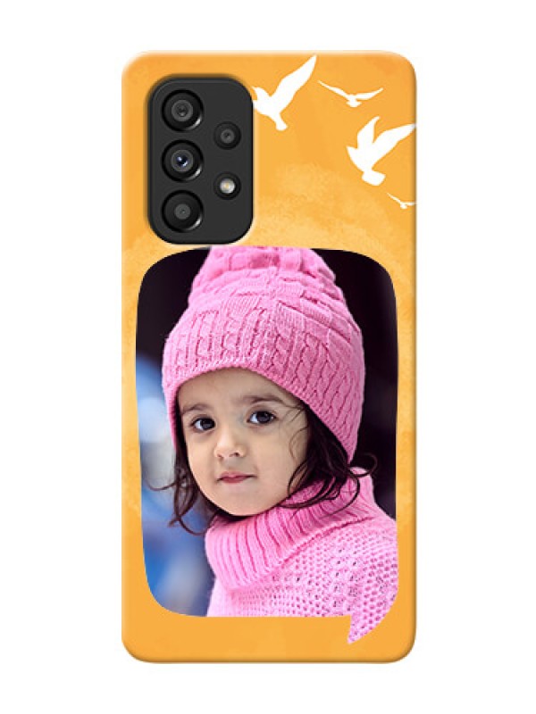 Custom Galaxy A53 5G Phone Covers: Water Color Design with Bird Icons