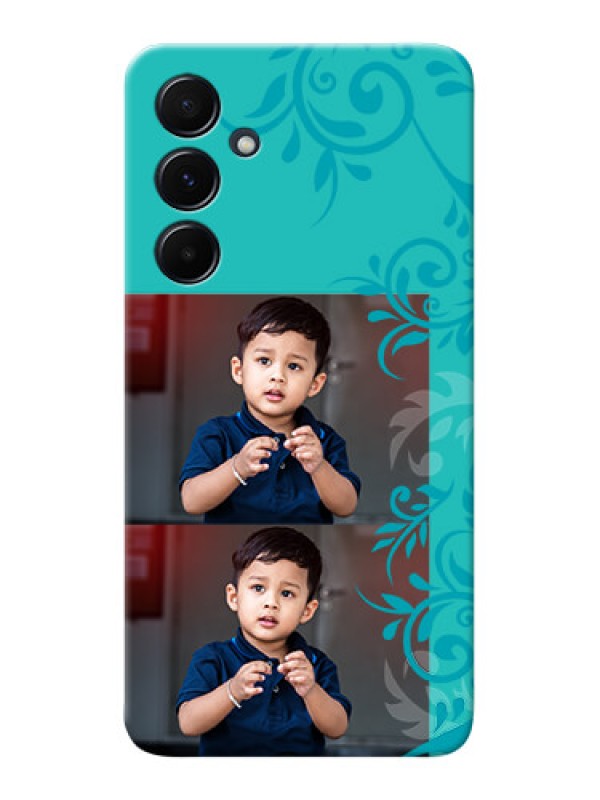 Custom Galaxy A55 5G Mobile Cases with Photo and Green Floral Design
