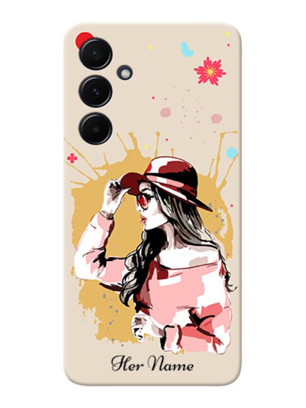 Custom Galaxy A55 5G Photo Printing on Case with Women with pink hat Design