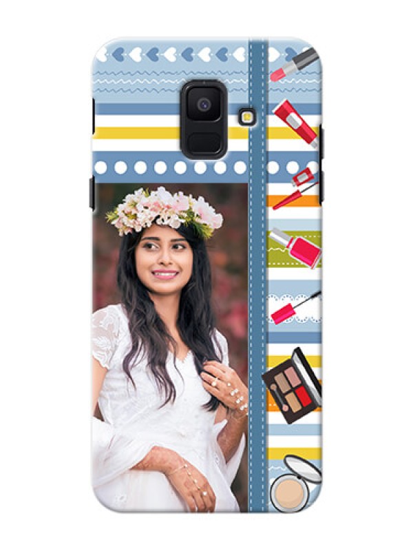 Custom Samsung Galaxy A6 2018 hand drawn backdrop with makeup icons Design