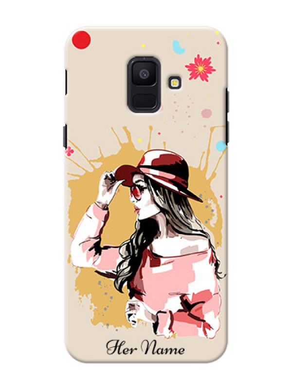 Custom Galaxy A6 2018 Back Covers: Women with pink hat  Design