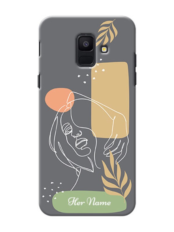 Custom Galaxy A6 2018 Phone Back Covers: Gazing Woman line art Design