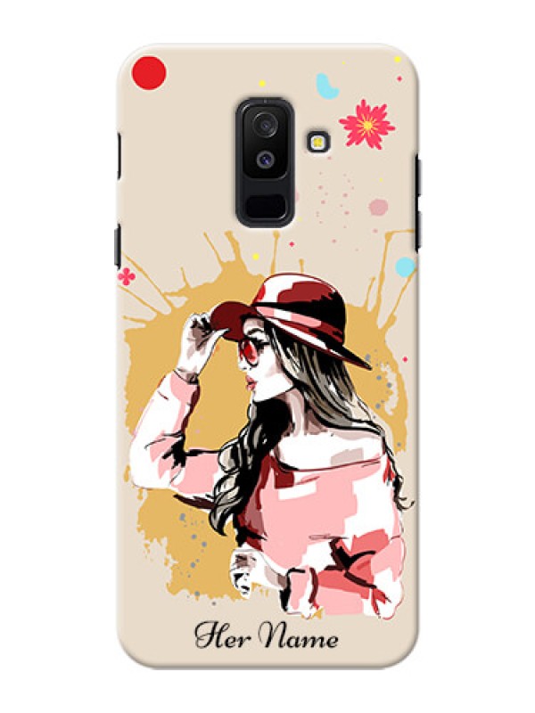 Custom Galaxy A6 Plus 2018 Back Covers: Women with pink hat  Design