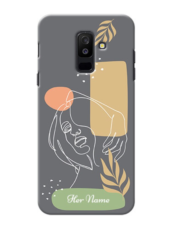 Custom Galaxy A6 Plus 2018 Phone Back Covers: Gazing Woman line art Design