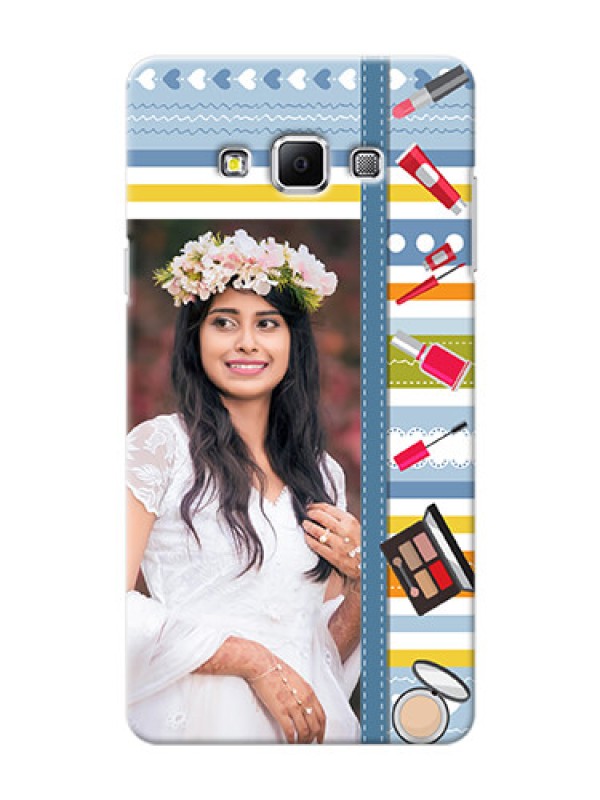 Custom Samsung Galaxy A7 (2015) hand drawn backdrop with makeup icons Design