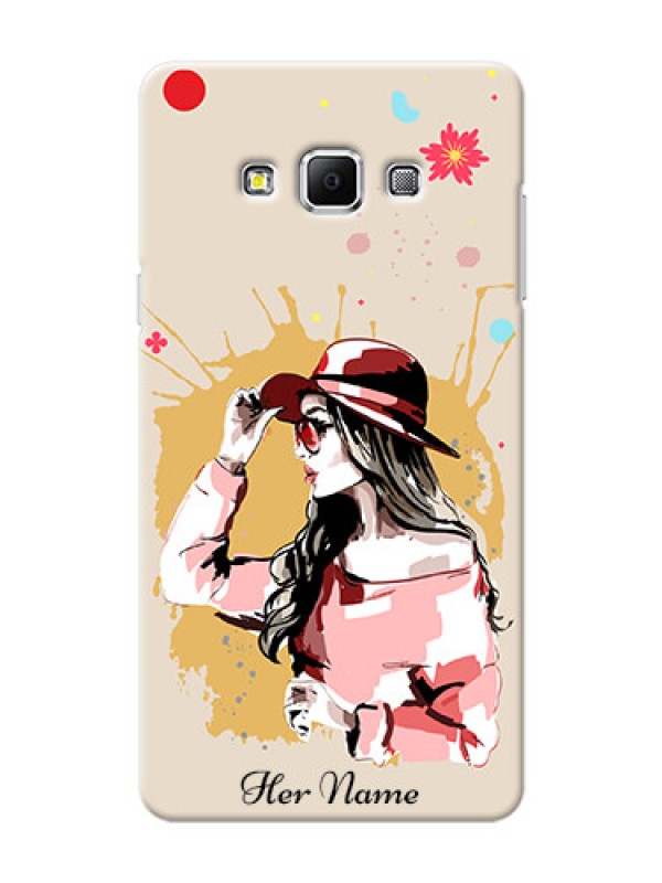 Custom Galaxy A7 (2015) Back Covers: Women with pink hat  Design
