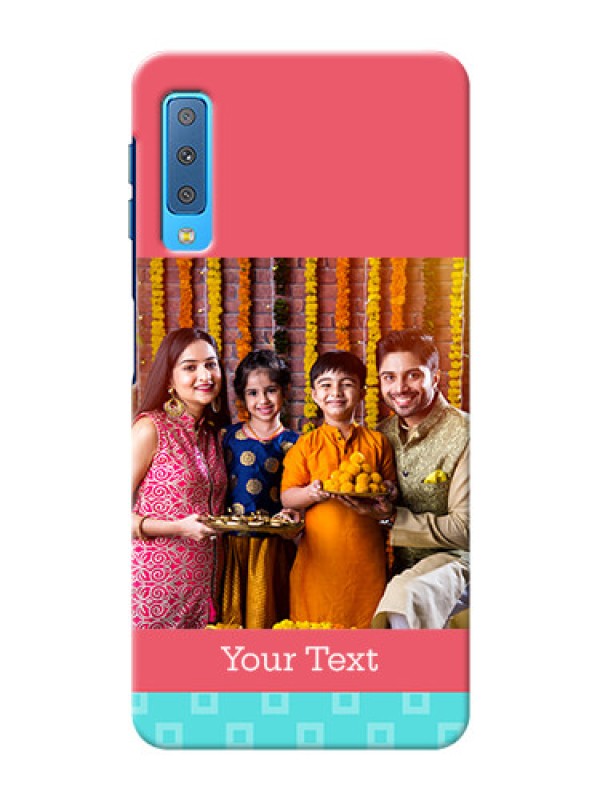 Custom Samsung Galaxy A7 (2018) Mobile Back Covers: Peach & Blue Color Design